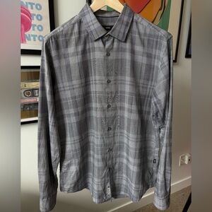 Hugo Boss Nemos L/S Dress/Casual Shirt Italian Fabric Black/White Plaid Large